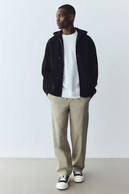 H&M - Men Black Loose Fit Zip-Through Hoodie