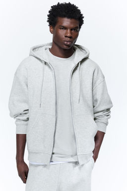 H&M - Men Grey Loose Fit Zip-Through Hoodie