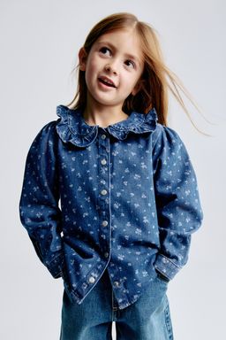 H&M - Girls Blue Frill-Collar Denim Blouse