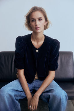H&M - Women Blue Puff-Sleeved Top