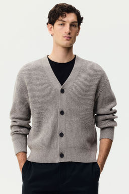 H&M - Men Grey Relaxed Fit Rib-Knit Cardigan