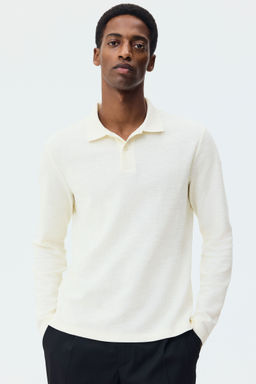 H&M - Men White Slim Fit Long-Sleeve Polo Shirt