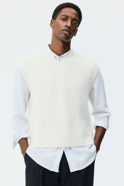 H&M - Men White Loose Fit Alpaca-Blend Vest Top