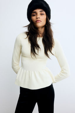 H&M - Women White Knitted Peplum Top