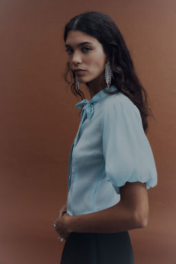 H&M - Women Turquoise Puff-Sleeved Blouse