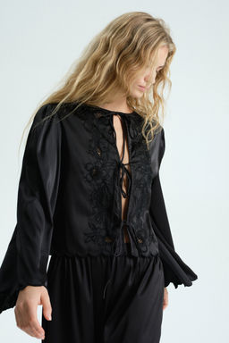 H&M - Women Black Tie-Front Satin Blouse