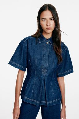 H&M - Women Blue Waisted Denim Shirt