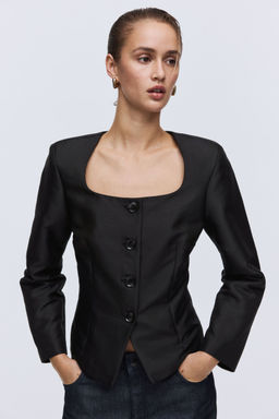 H&M - Women Black Square-Neck Blazer