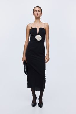 H&M - Women Black Rose-Appliqua Dress