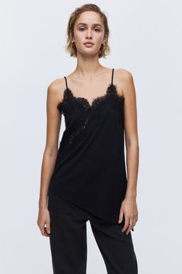 H&M - Women Black Lace-Trimmed Strappy Top