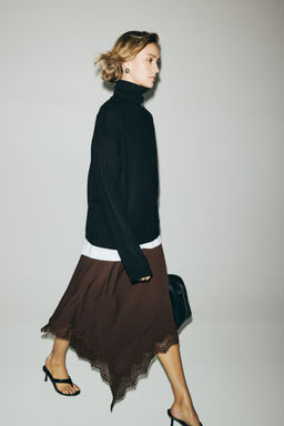 H&M - Women Brown Asymmetric Viscose Satin Skirt