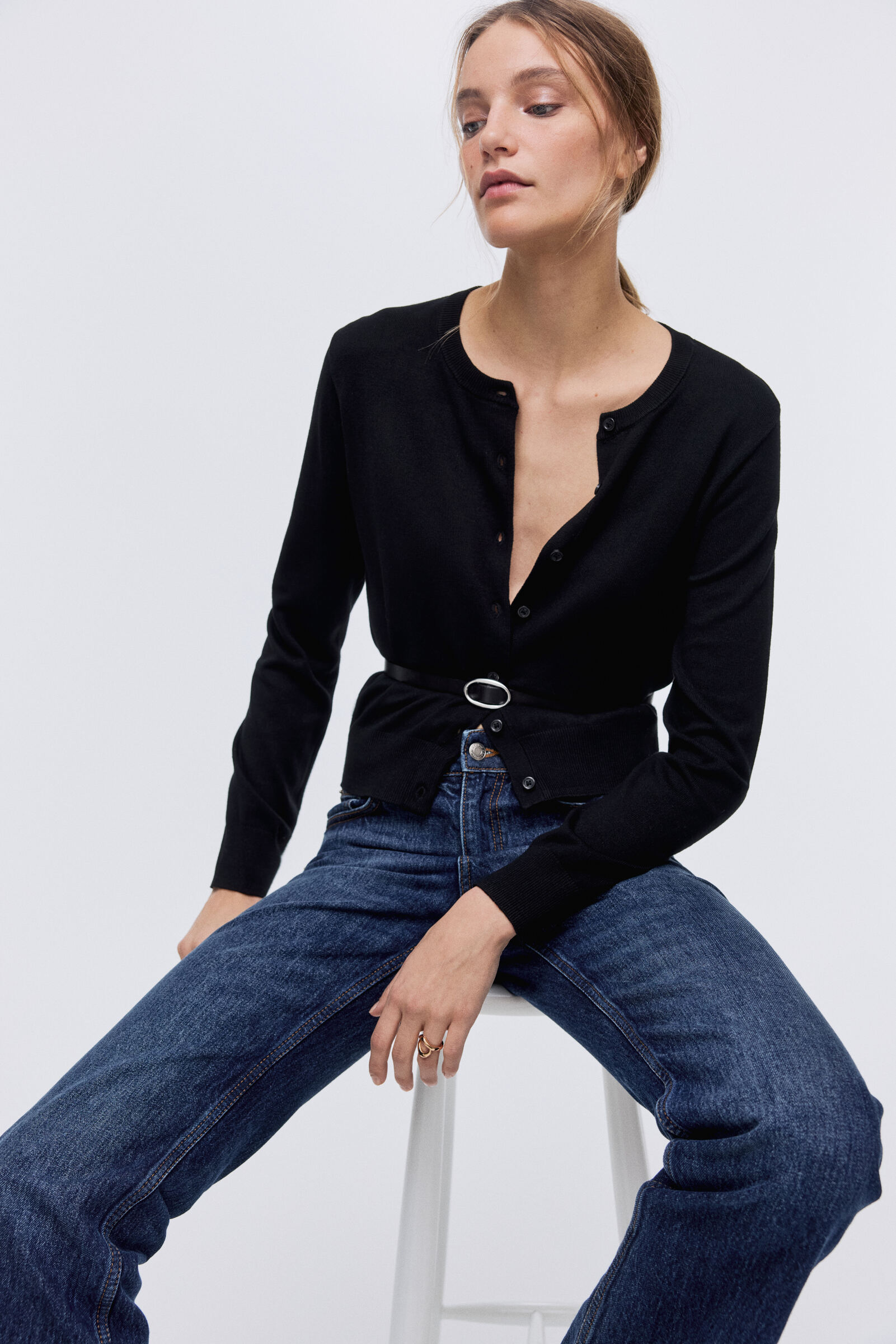h&m Women Black Fine-Knit Cardigan-picture-14