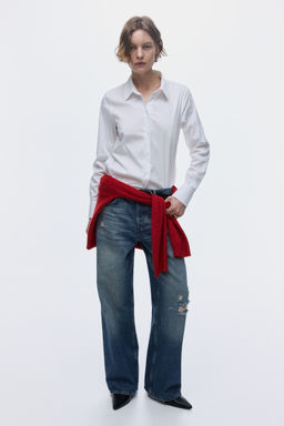 H&M - Women White Cotton-Blend Shirt