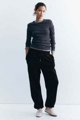 H&M - Women Black Cotton-Blend Sweatpants