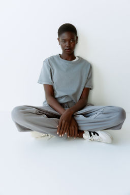 H&M - Women Grey Cotton-Blend Sweatpants