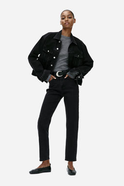 H&M - Women Grey Tape High-Waist Ankle Jeans