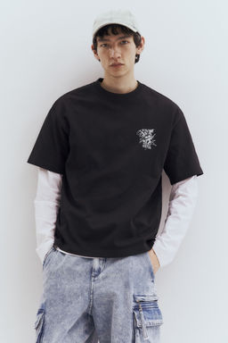 H&M - Men Blue Loose Fit Printed T-Shirt