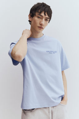 H&M - Men Blue Loose Fit Printed T-Shirt