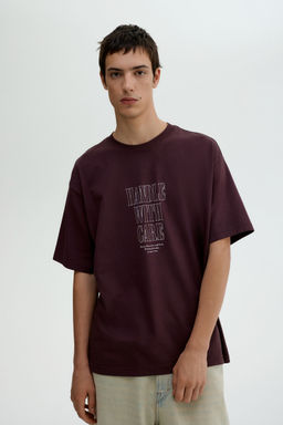 H&M - Men Purple Loose Fit Printed T-Shirt