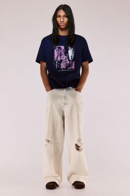 H&M - Men Blue Loose Fit Printed T-Shirt