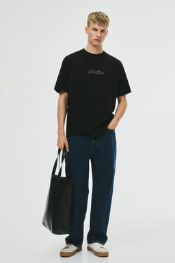 H&M - Men Black Loose Fit Printed T-Shirt