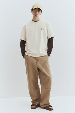 H&M - Men Beige Loose Fit T-Shirt