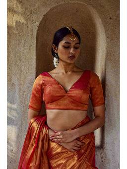 Huts and Looms - Pink Coloured V Neck Tissue Stitched Blouse