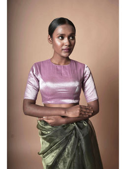 Huts and Looms - Lilac Coloured Round Neck Tissue Stitched Blouse