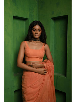 Huts and Looms - Peach Coloured Mul Modal Sleeveless Stitched Blouse