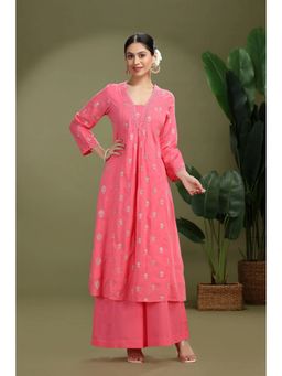 Cotton Culture - Women Pink Pure Cotton Floral Kurta with Palazzo