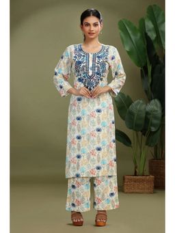 Cotton Culture - Women Off White Silk Floral Co-Ord Set