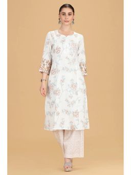 Cotton Culture - Women Off White Pure Cotton Floral Kurta with Pant