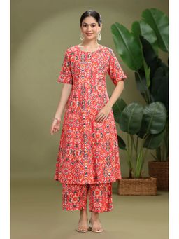 Cotton Culture - Women Coral Pure Cotton Geometric Co-Ord Set