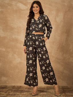 InWeave - Women Black Cotton Floral Co-Ord Set