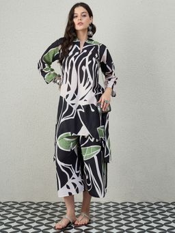 InWeave - Women Black Linen Abstract Kurta with Palazzo