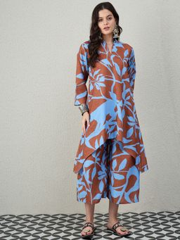 InWeave - Women Rust Linen Abstract Kurta with Palazzo