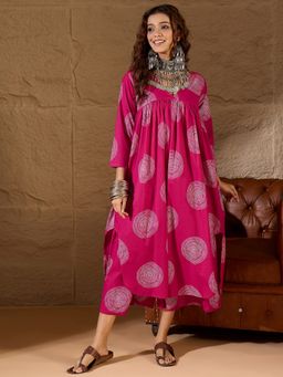 InWeave - Women Pink Rayon Geometric Kurta with Palazzo