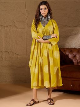InWeave - Women Yellow Rayon Geometric Kurta with Palazzo
