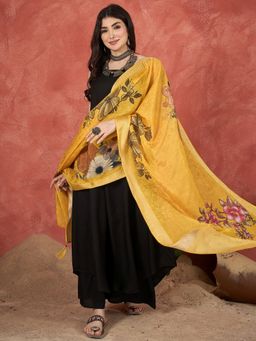 InWeave - Women Black Rayon Solid Kurta with Palazzo and Dupatta