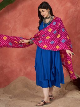 InWeave - Women Blue Rayon Solid Kurta with Palazzo and Dupatta