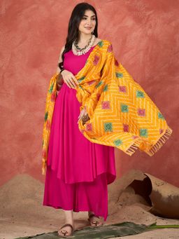 InWeave - Women Pink Rayon Solid Kurta with Palazzo and Dupatta