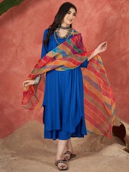 InWeave - Women Blue Rayon Solid Kurta with Palazzo and Dupatta