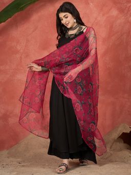 InWeave - Women Black Rayon Solid Kurta with Palazzo and Dupatta