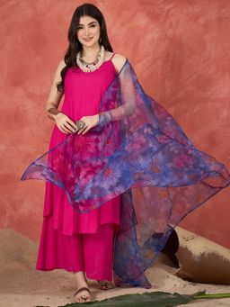 InWeave - Women Pink Rayon Solid Kurta with Palazzo and Dupatta