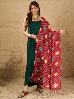InWeave - Women Green Rayon Solid Kurta with Palazzo and Dupatta