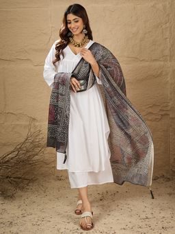 InWeave - Women White Rayon Solid Kurta with Palazzo and Dupatta