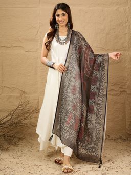 InWeave - Women White Rayon Solid Kurta with Palazzo and Dupatta