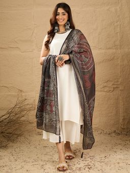 InWeave - Women White Rayon Solid Kurta with Palazzo and Dupatta
