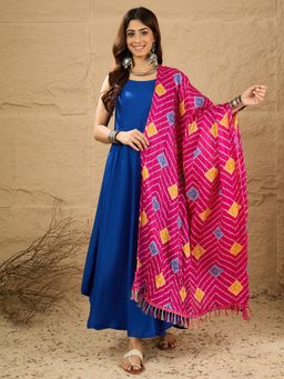 InWeave - Women Blue Rayon Solid Kurta with Palazzo and Dupatta