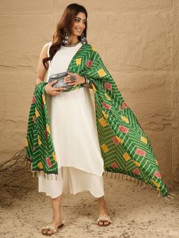 InWeave - Women White Rayon Solid Kurta with Palazzo and Dupatta